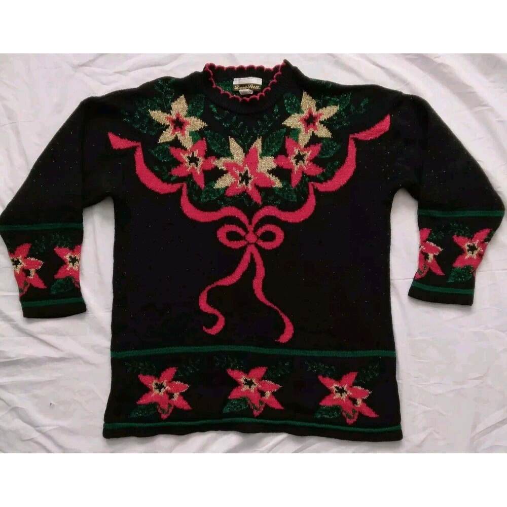 Vntg Dana Scott Sweater Metallic Holiday Christmas Grannycore USA Womens Medium